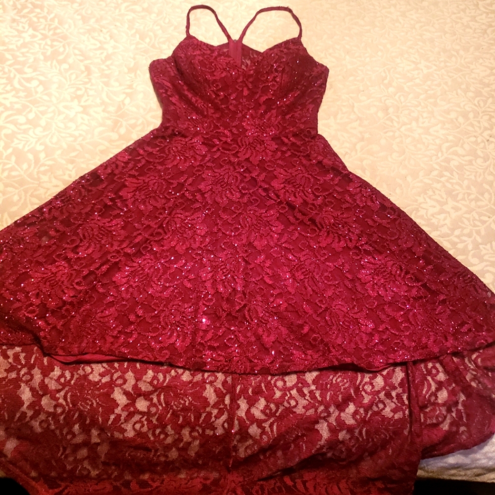 High-Low glittery sexy lace dress, small.